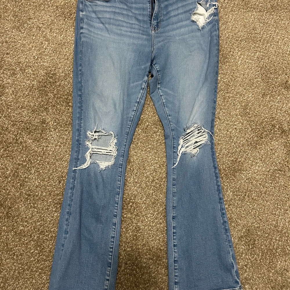 American Eagle Outfitters Light Blue Distressed Flare Jeans